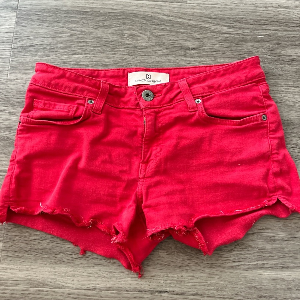 Dakota Collective Lela Red Raw Edged Shorts (Size 2)